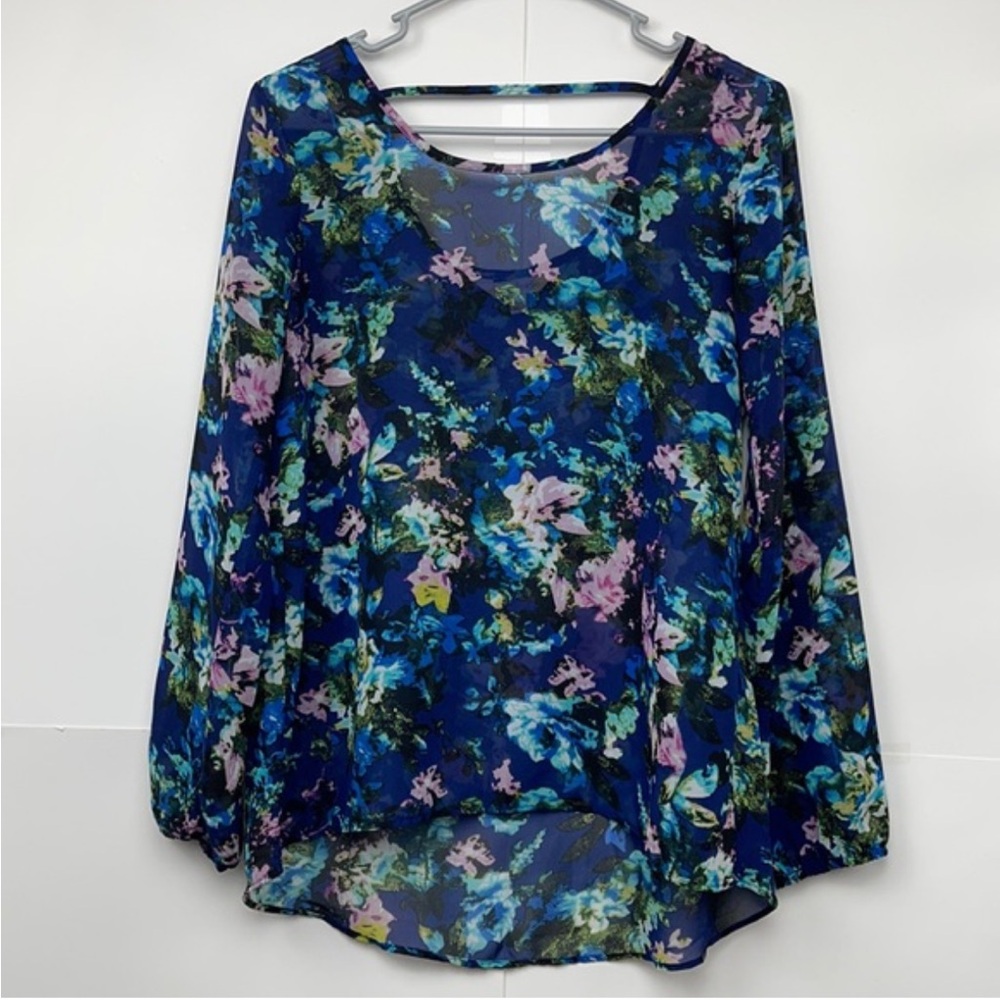 Charming Charlie | Floral Blouse - Blue and Pink